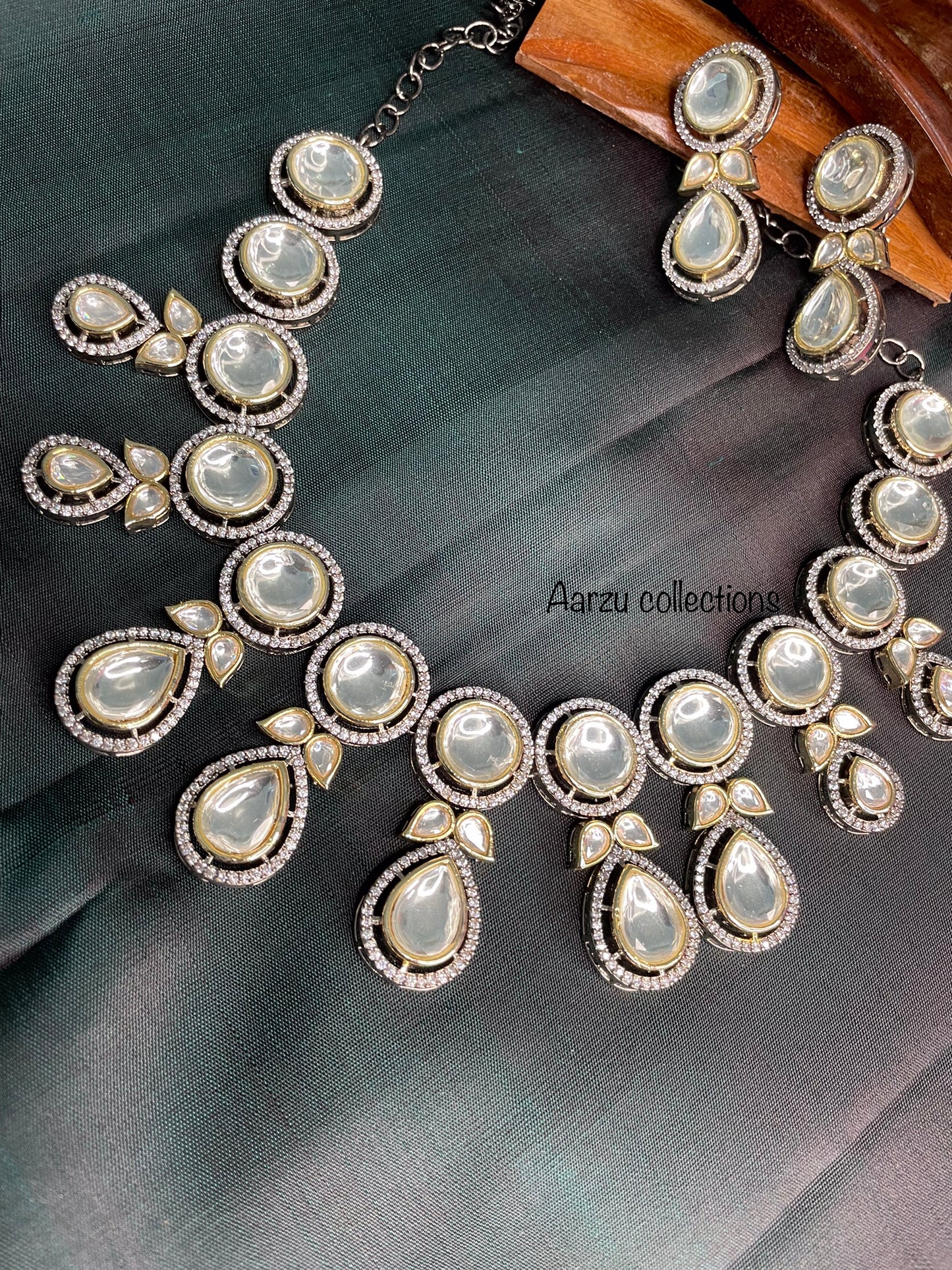 Contemporary uncut Kundan and American Diamond Necklace and Earrings Set