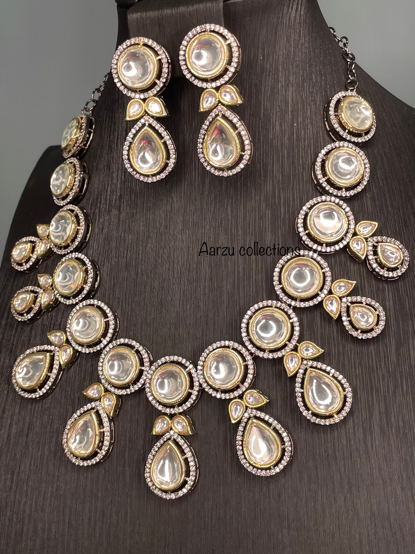 Contemporary uncut Kundan and American Diamond Necklace and Earrings Set