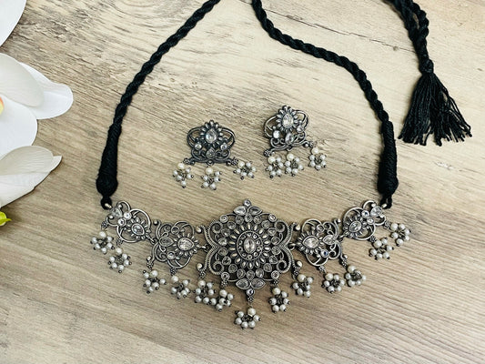 German silver Necklace/Choker Set - Clear