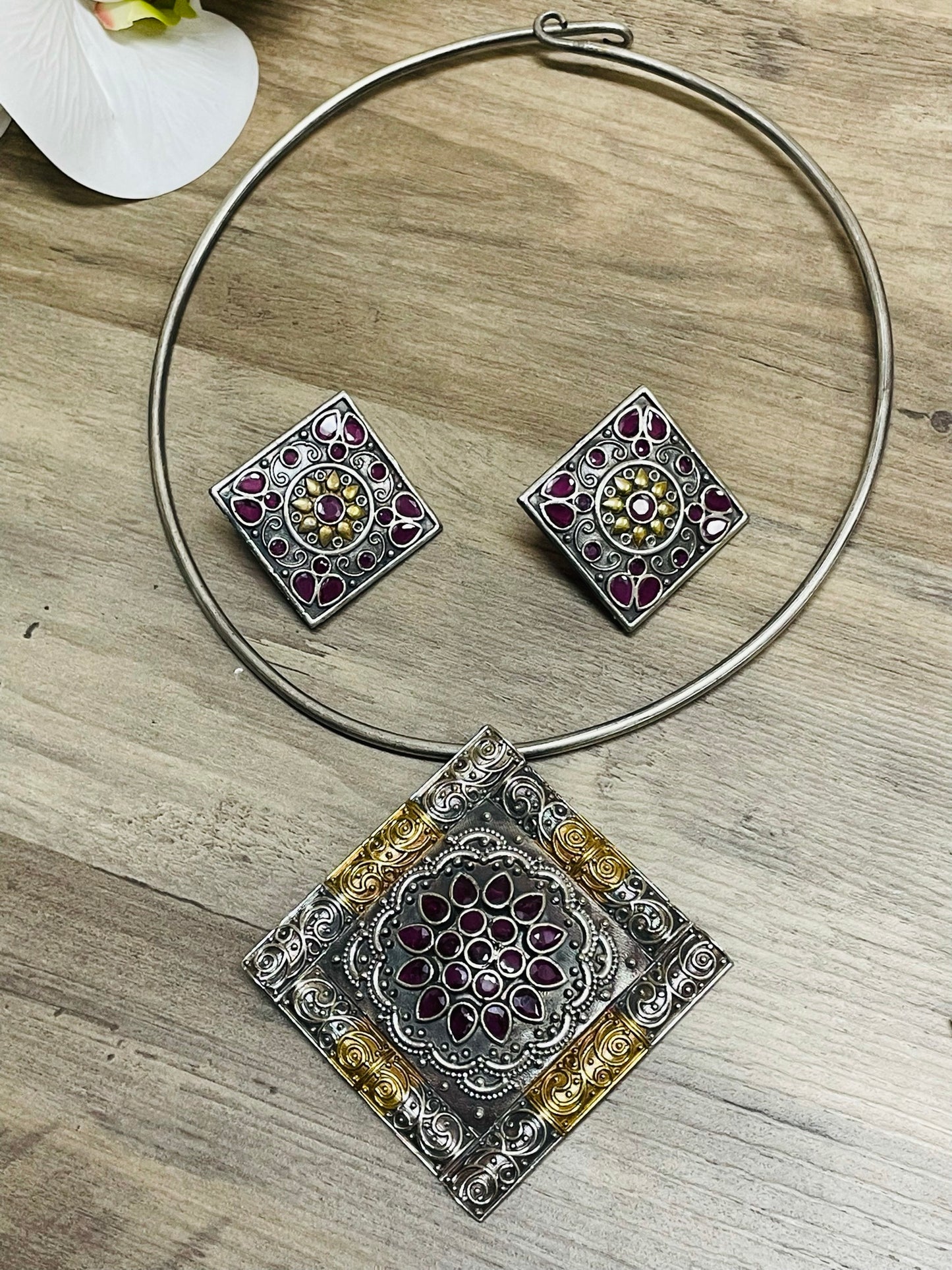 German Silver pendant set - Ruby