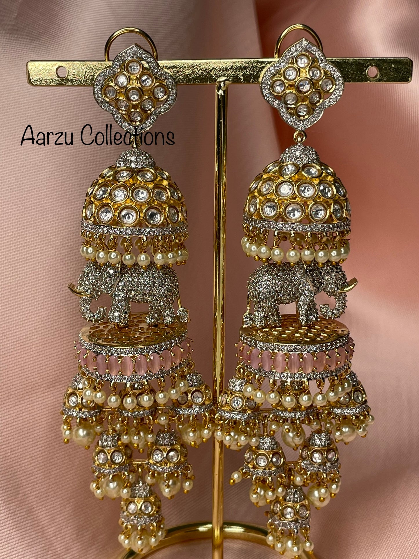 Kundan and American Diamond Statement Jhumkas - 5 inch