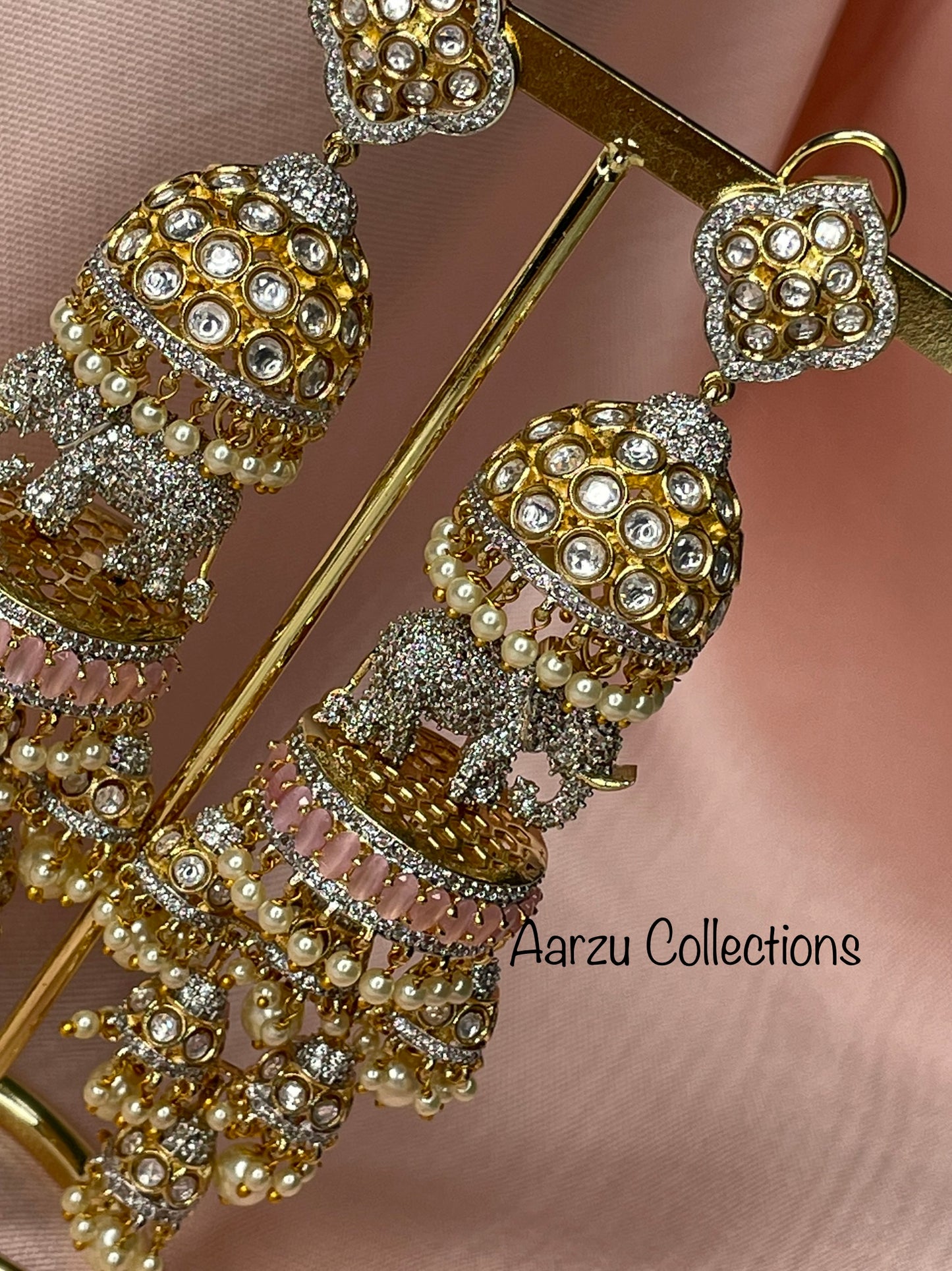 Kundan and American Diamond Statement Jhumkas - 5 inch