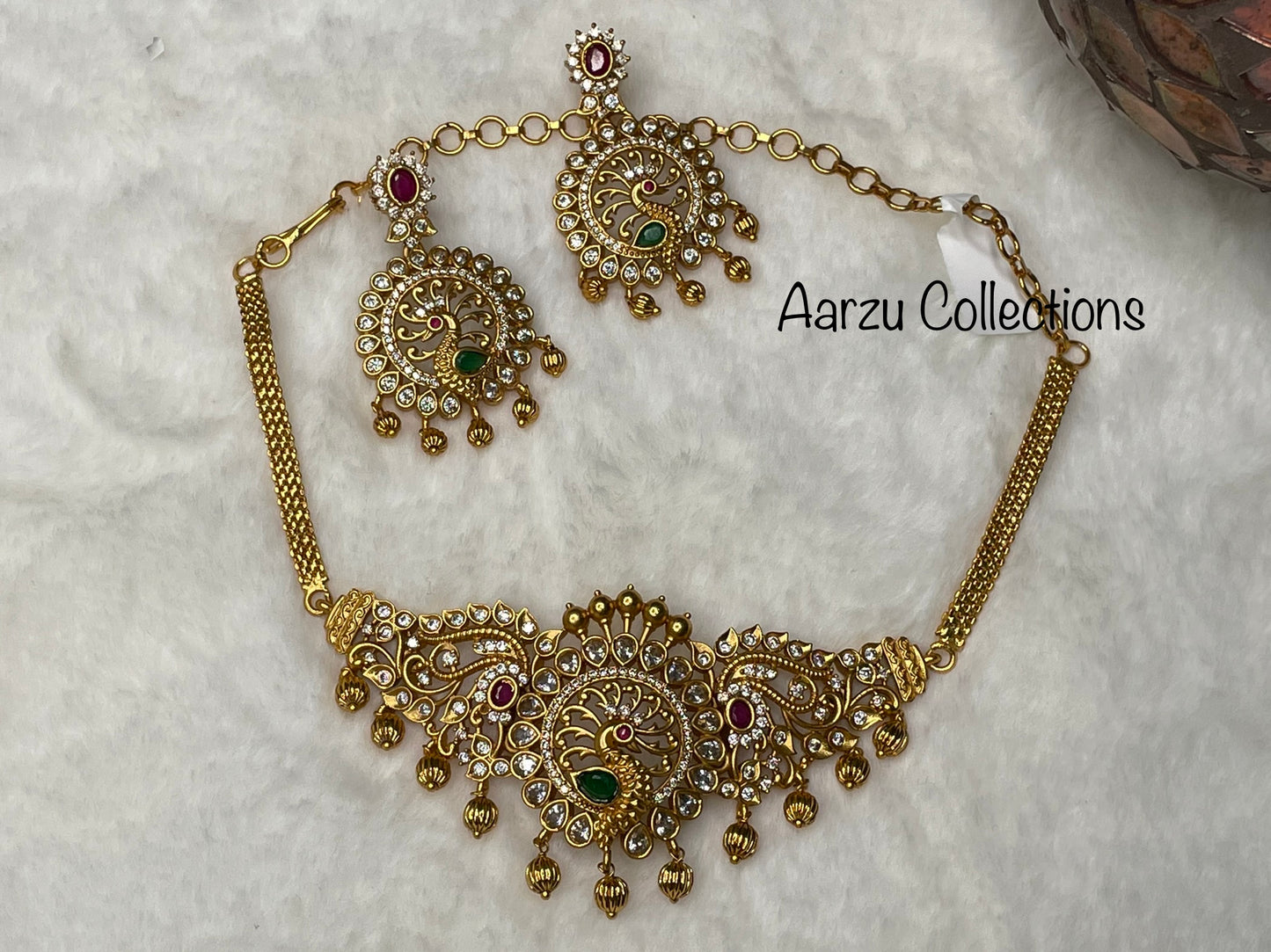 Kemp stones peacock choker with earrings