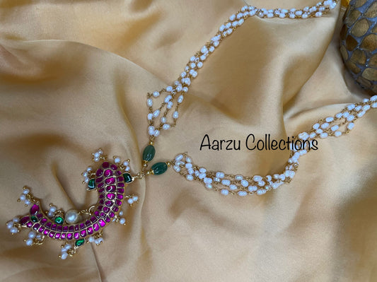Kundan Jadau Fish Pendant with mid length Pearl Necklace