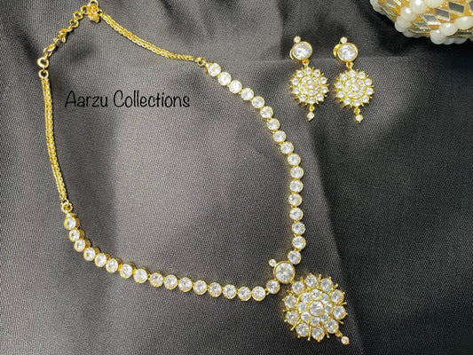 Contemporary American Diamond Necklace and Earrings Set