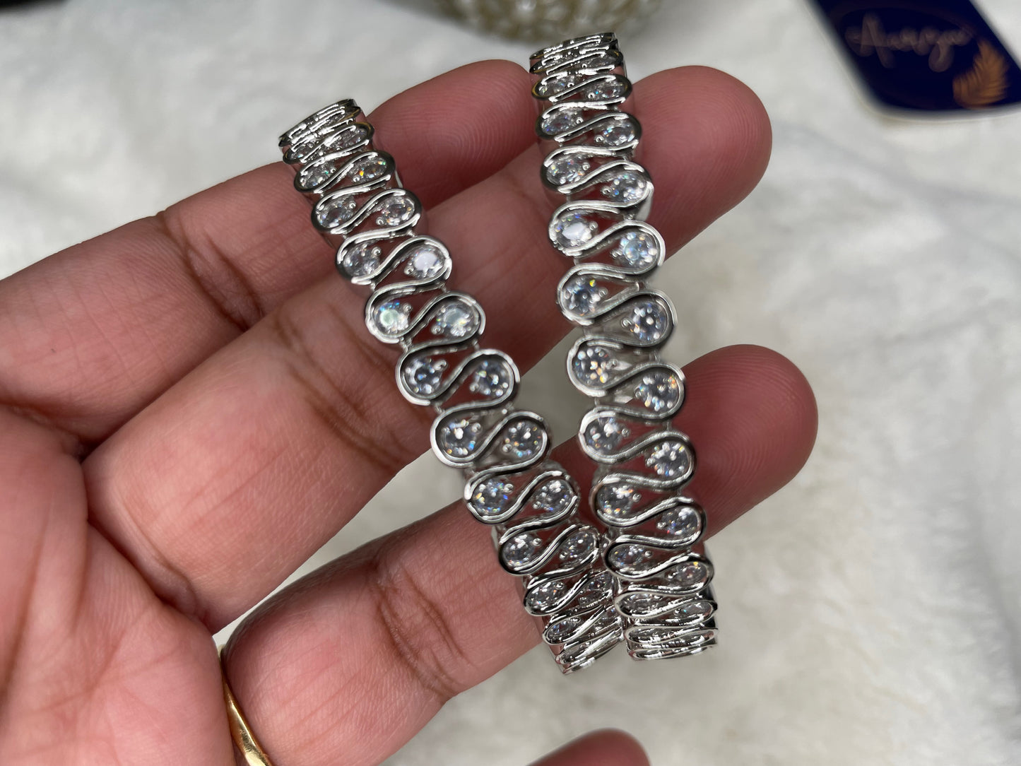 American Diamond Bracelets/Bangles with Platinum Finish