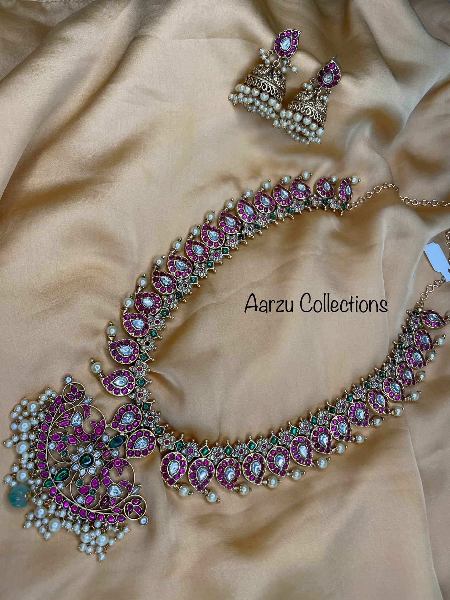 Kundan Jadau Long Mango Mala Set with Jhumka