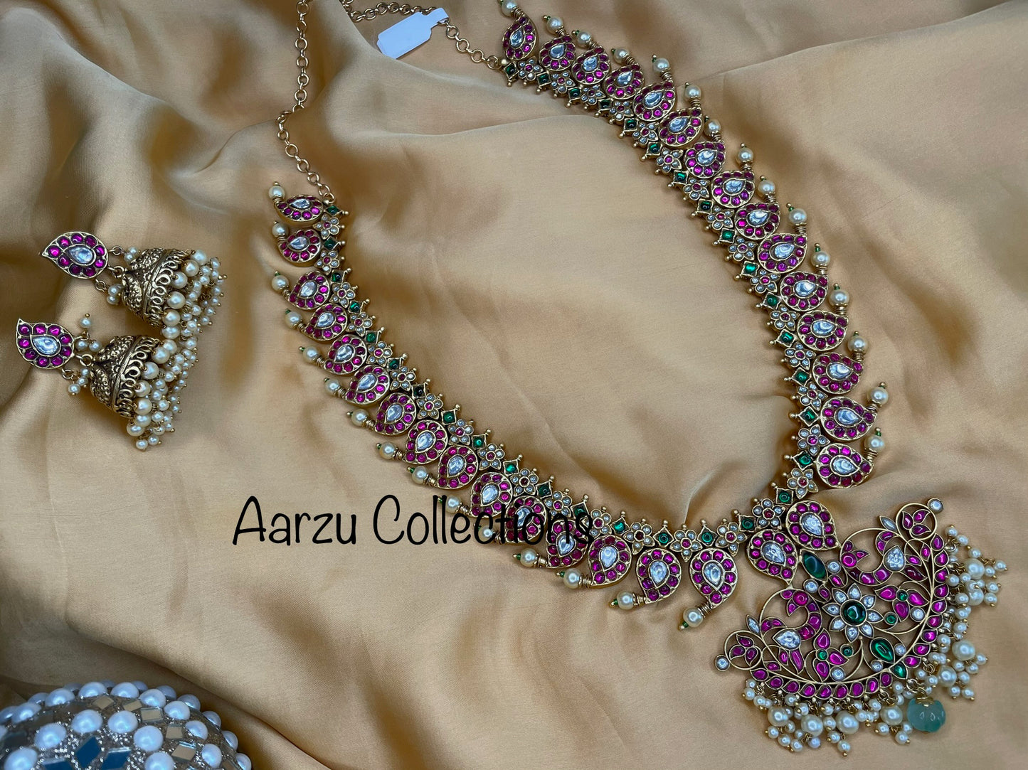 Kundan Jadau Long Mango Mala Set with Jhumka