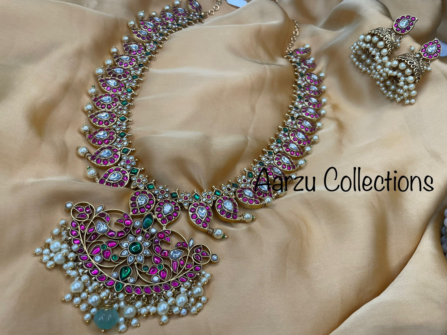 Kundan Jadau Long Mango Mala Set with Jhumka