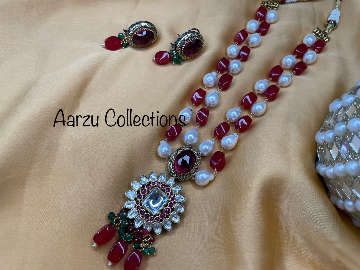 Marudhara Polki Baroque pearls necklace and earrings set