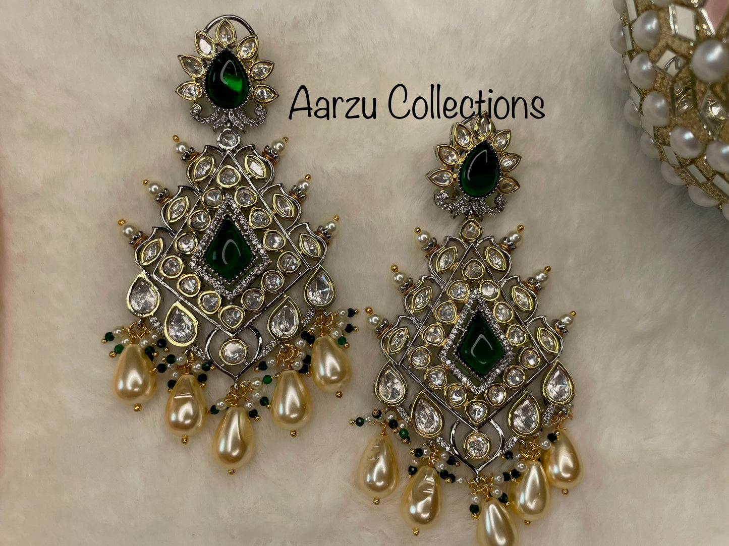 Silver Foil Kundan Statement Earrings