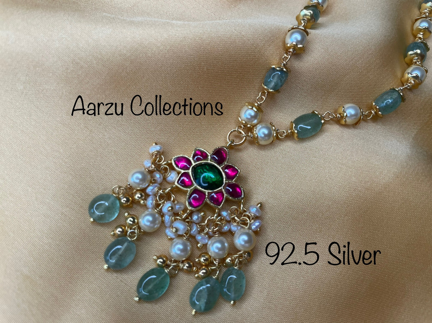92.5 Silver Kundan Jadau pendant with chain - 28 gms