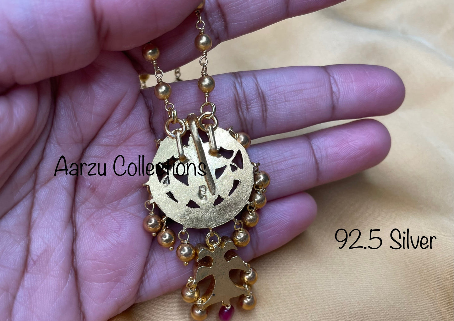 92.5 Silver Kundan Jadau pendant with gold chain - 36 gms
