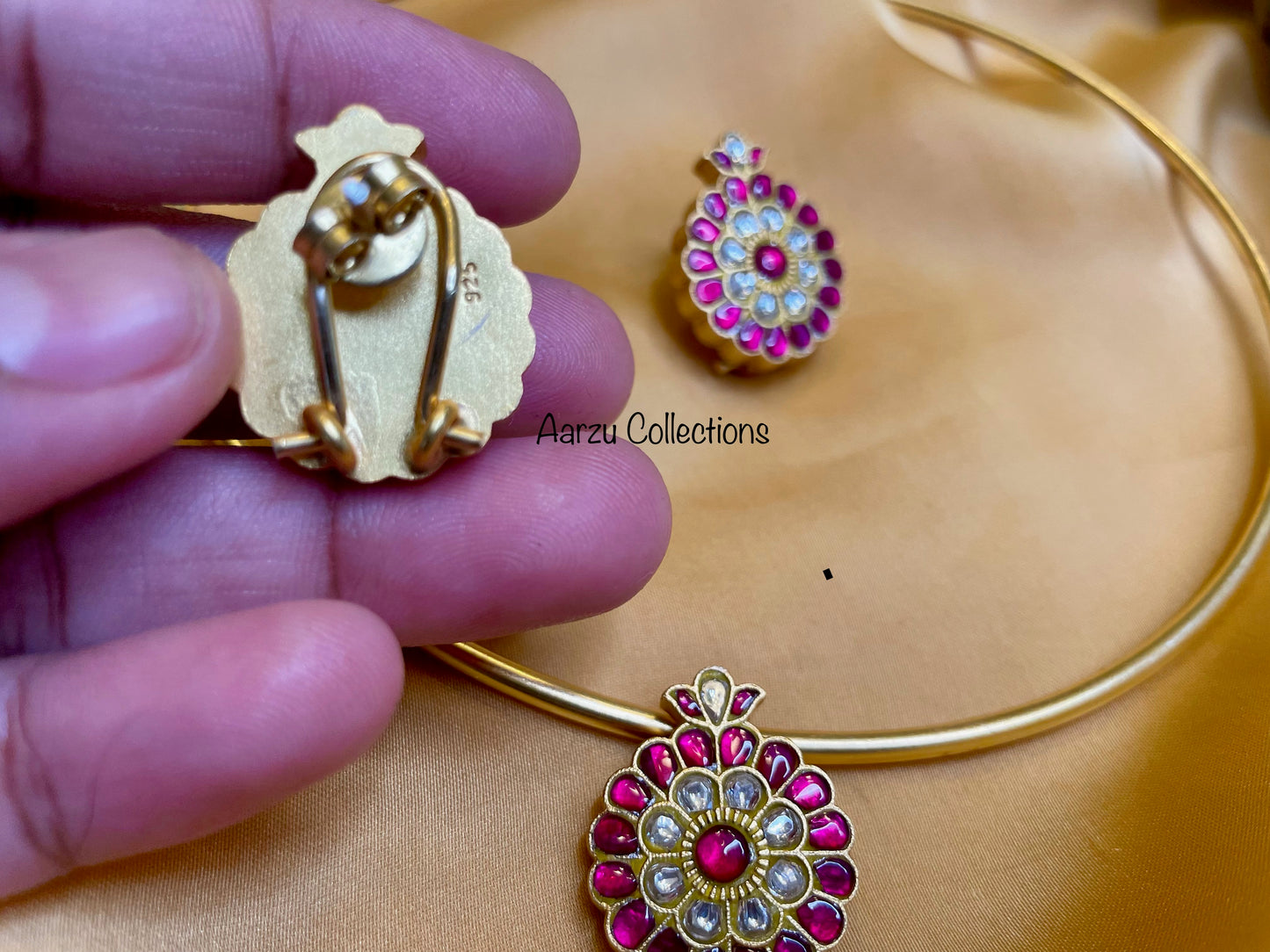 92.5 Silver Kundan Jadau pendant set - 29 g