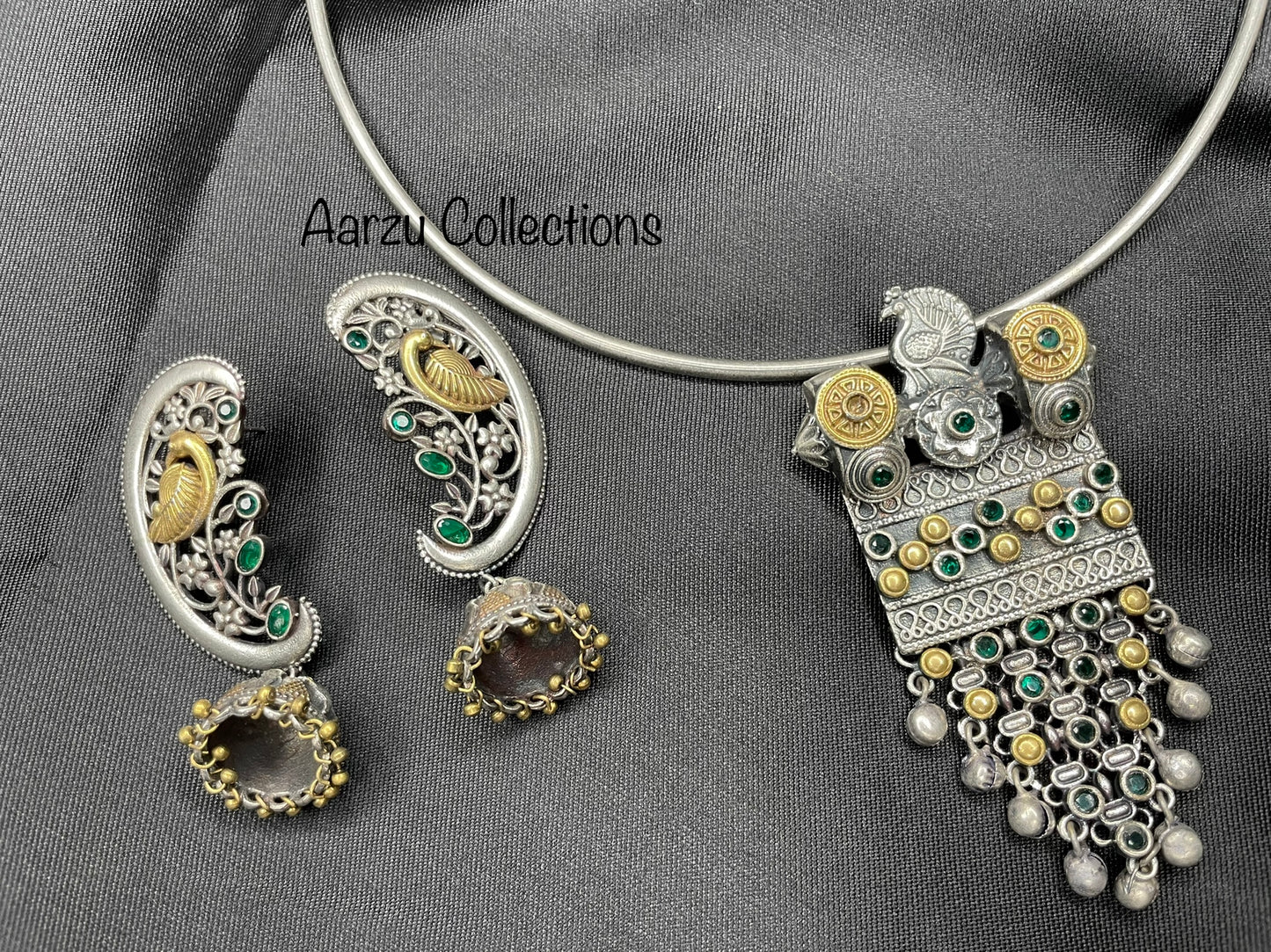 German Silver Hasli Set- Emerald green