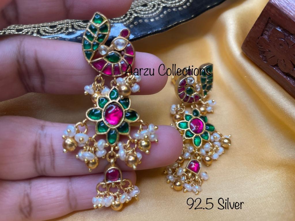 92.5 Silver base Kundan Jadau earrings - 31 gms