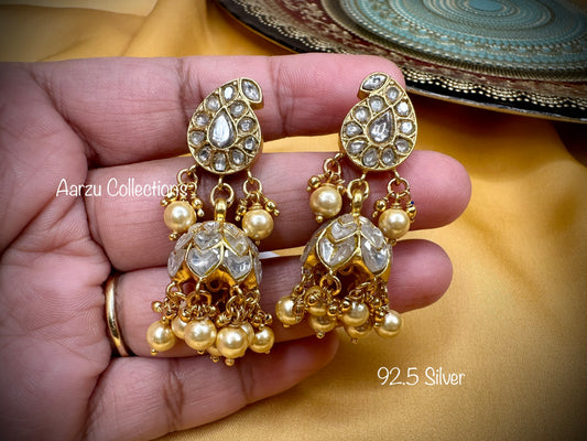 92.5 Silver Kundan jadau mango/paisley jhumkas