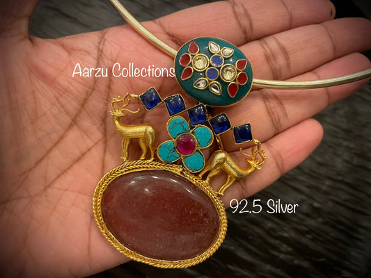 92.5 Silver Fusion collection Sun stone pendant - 40 gms