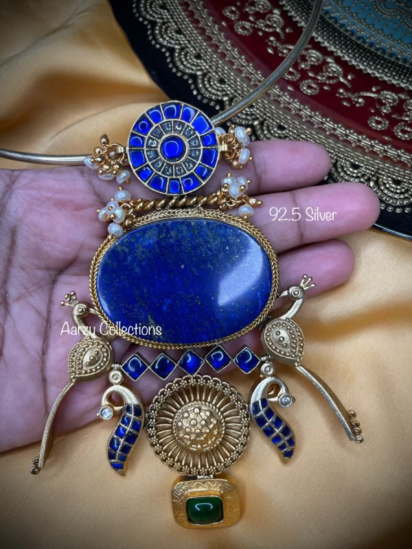 92.5 Silver Pendant with lapis lazuli precious stone - fusion collection