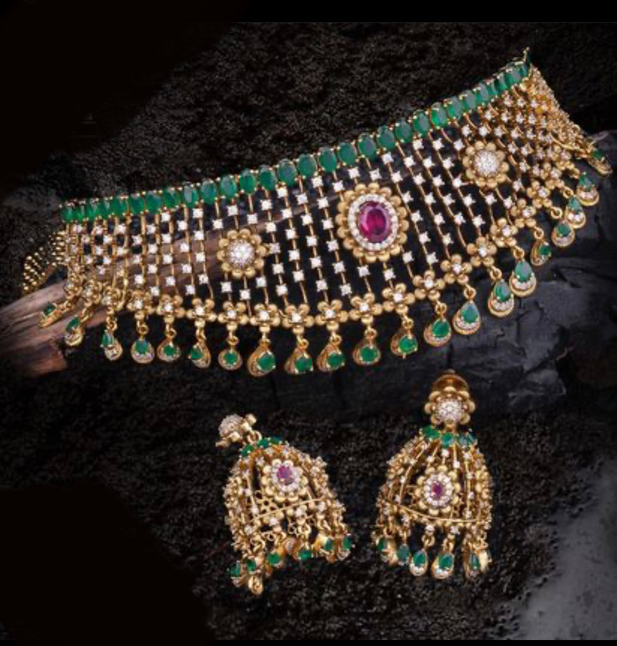 Kemp and CZ Choker with Earrings