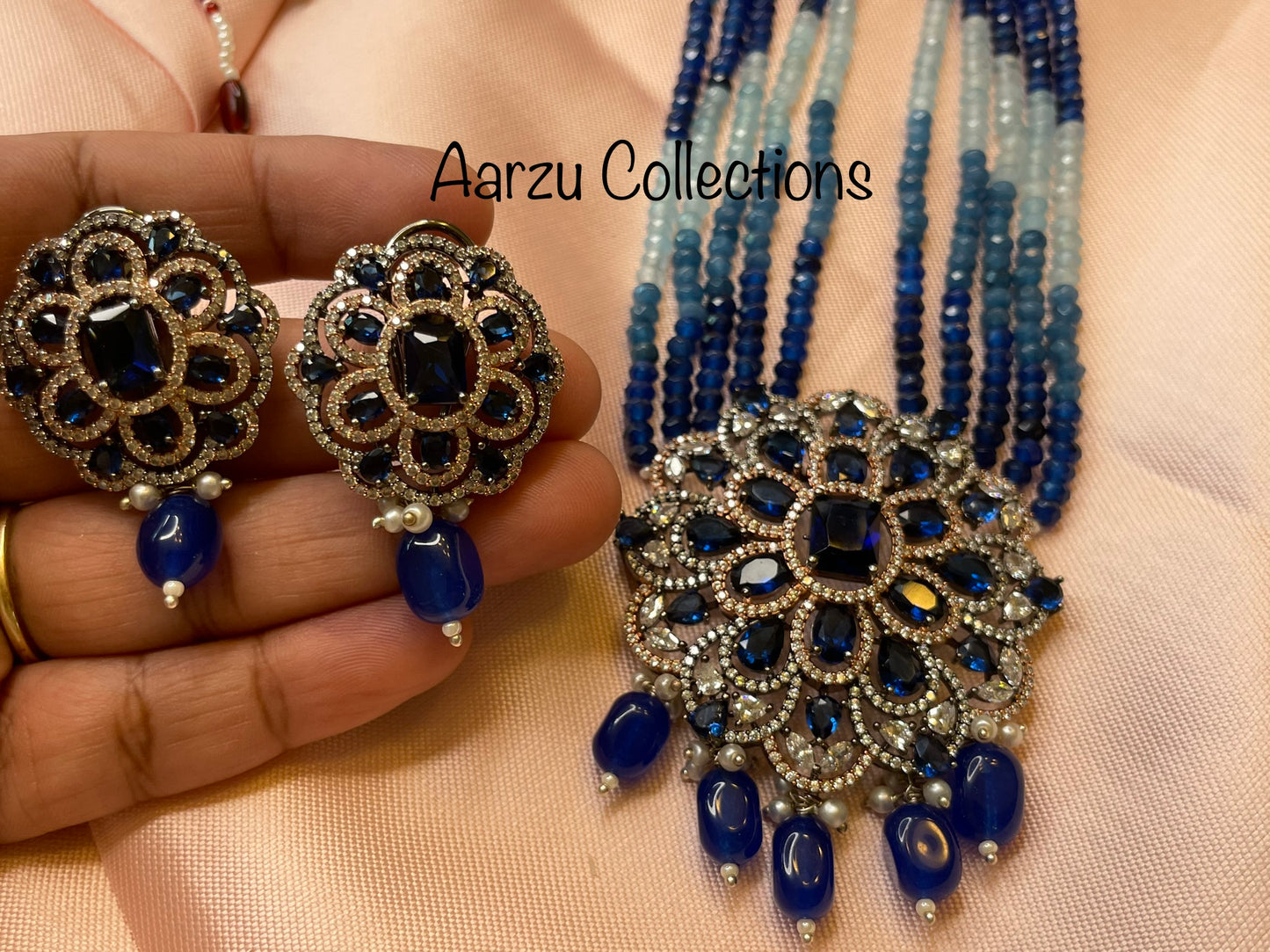 Hydro Beads and American Diamonds Necklace and Earring Set