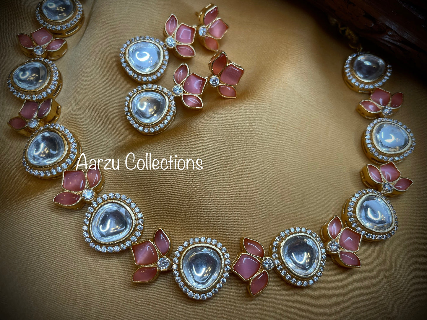 Hand crafted Marudhara polki with uncut Kundan and American Diamond Necklace and Earrings Set