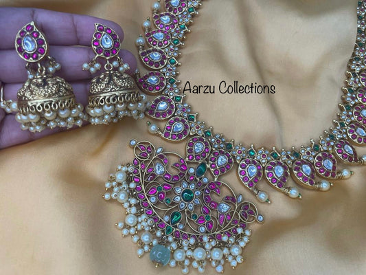 Kundan Jadau Long Mango Mala Set with Jhumka