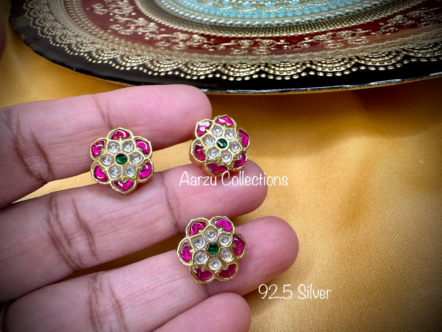 92.5 Silver dainty Kundan jadau pendant set