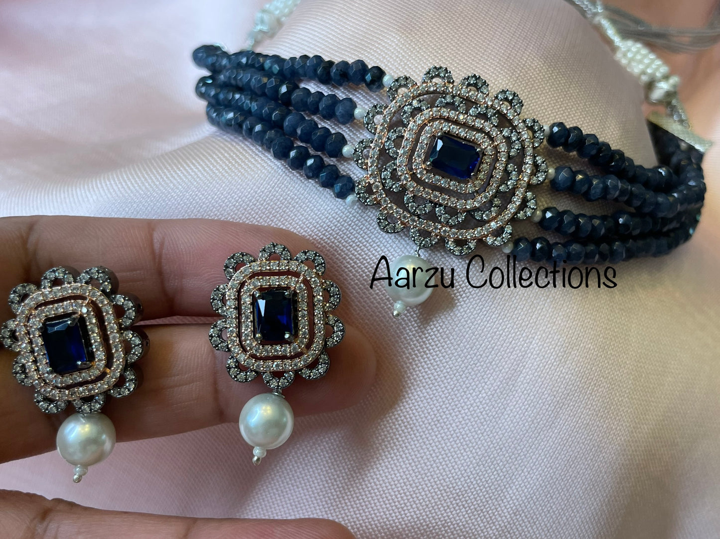 Checkered cut American Diamond Choker Set