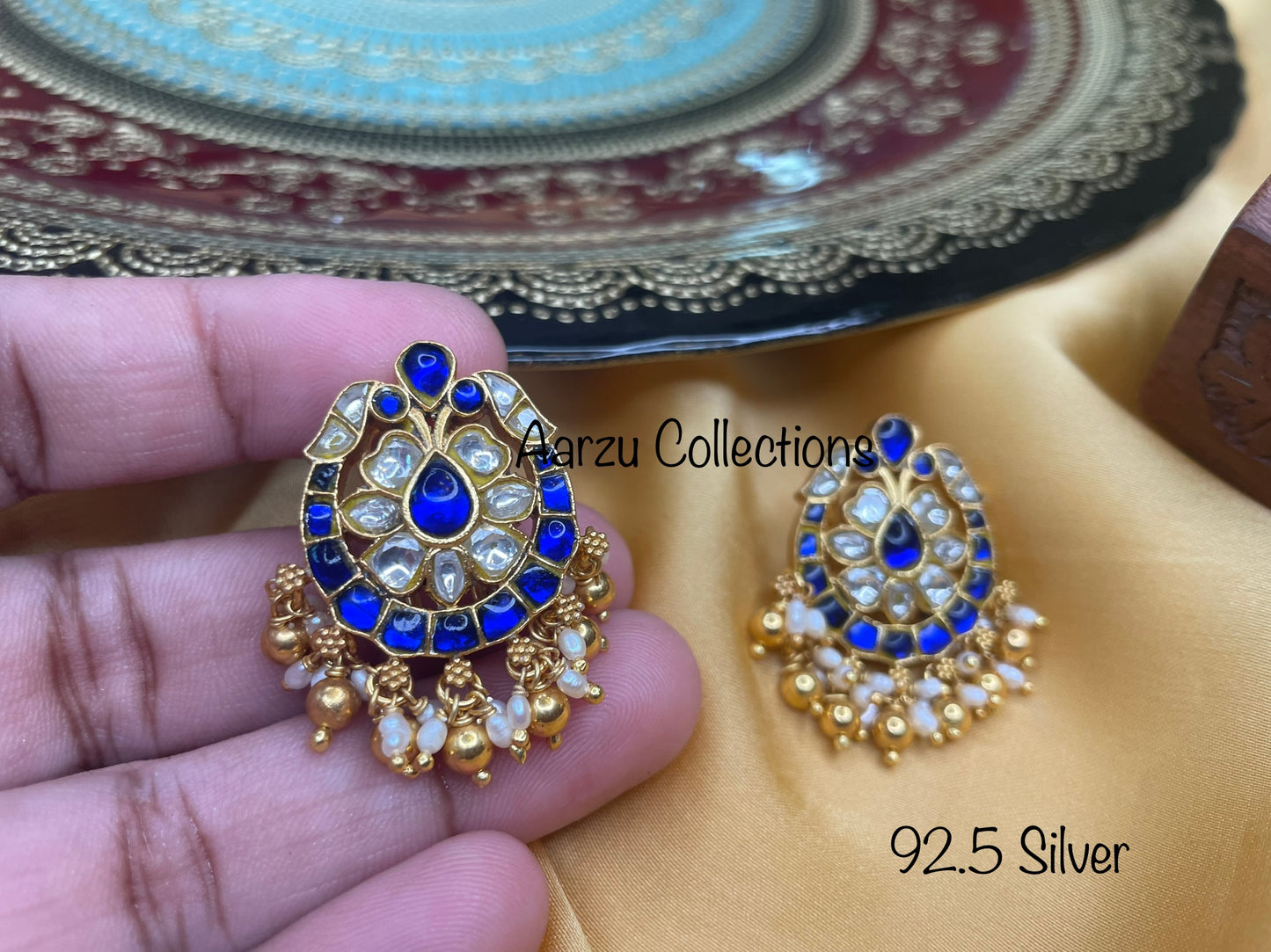 92.5 Silver base Kundan Jadau studs - 32 gms