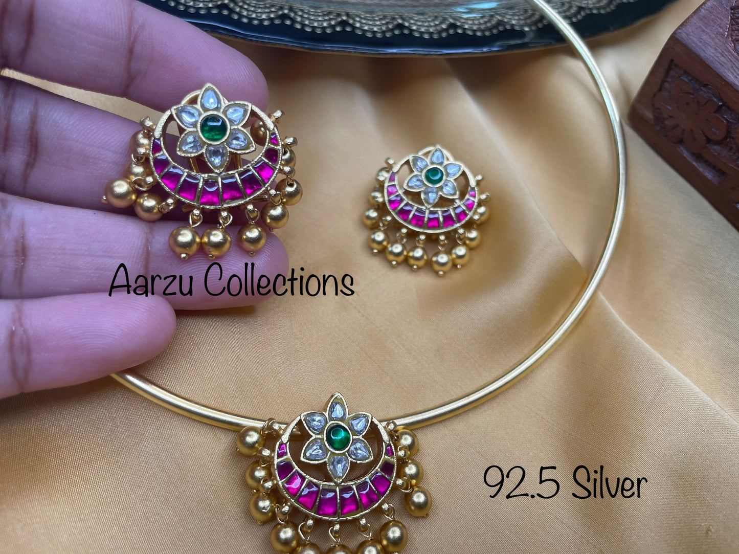92.5 Silver Kundan Jadau pendant set - 37 g
