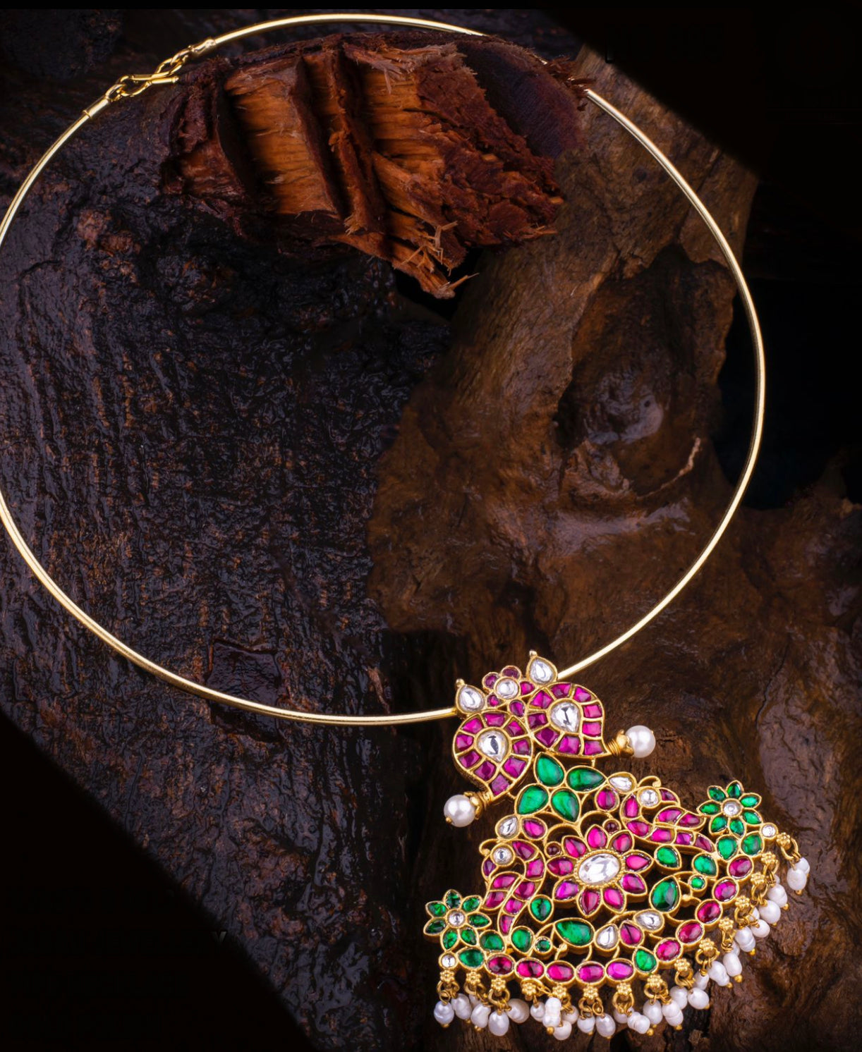 Kundan Jadau Hasli - Ruby, Green and White