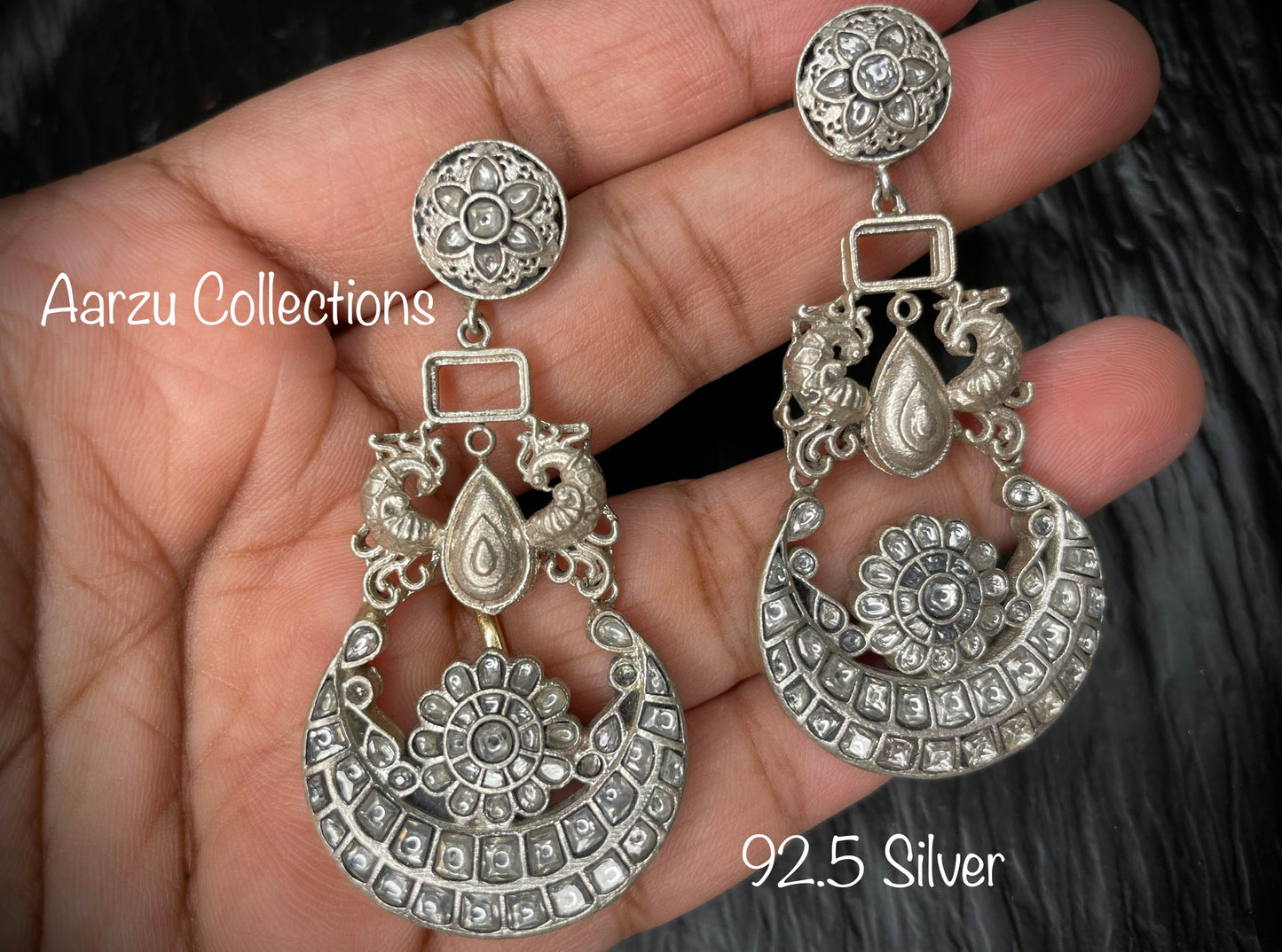 92.5 Silver kundan Earrings - 38 gms