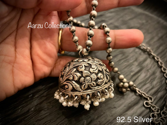 92.5 Silver mala with jhumki pendant - Chitai collection