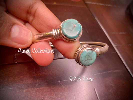 92.5 Silver Turquoise flexible bracelet/kada