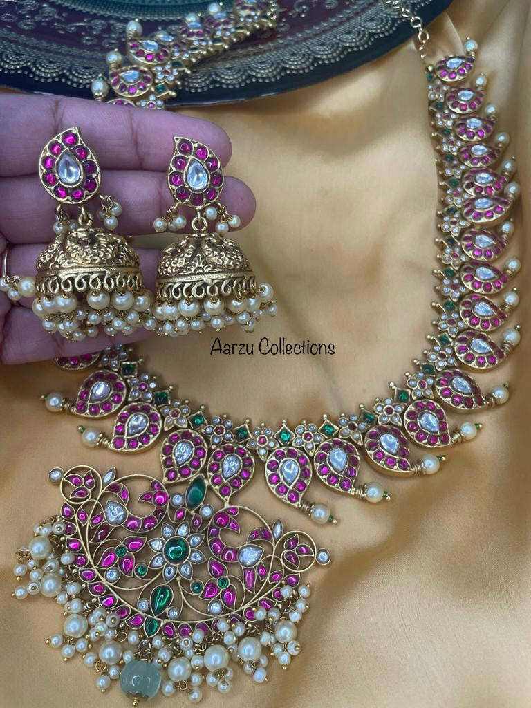 Kundan Jadau Long Mango Mala Set with Jhumka