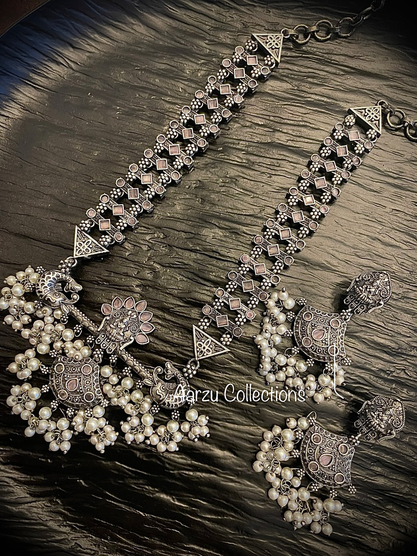 German Silver stone temple Necklace Set