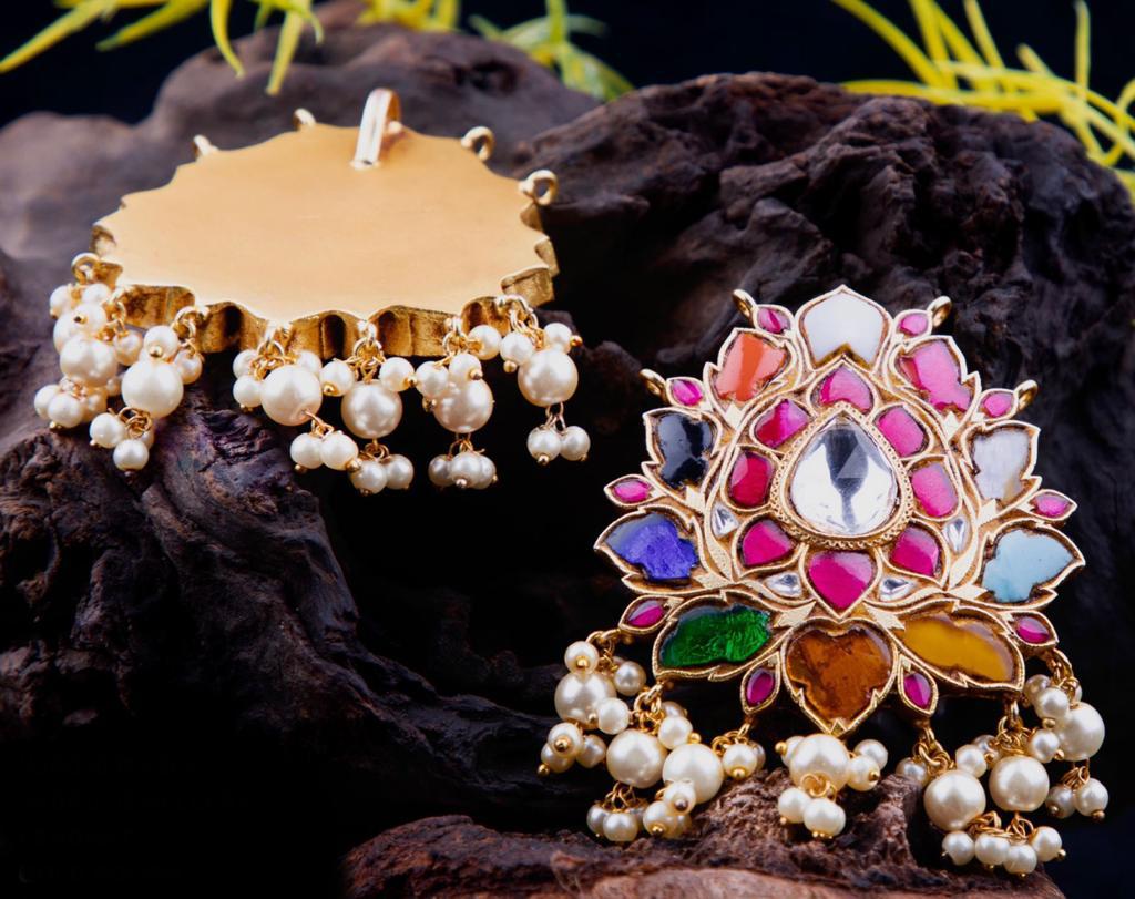 Kundan Jadau lotus Pendant - Navrathan