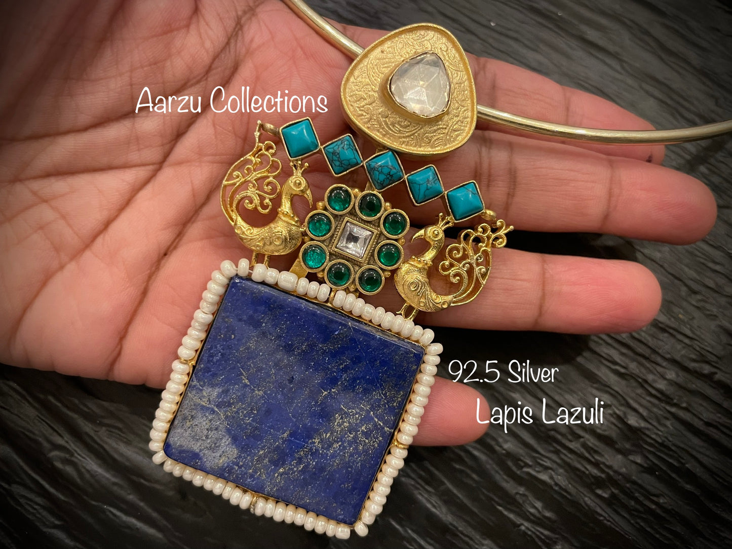 92.5 Silver Fusion collection Lapis Lazuli pendant - 48 gms