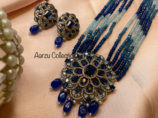 Hydro Beads and American Diamonds Necklace and Earring Set