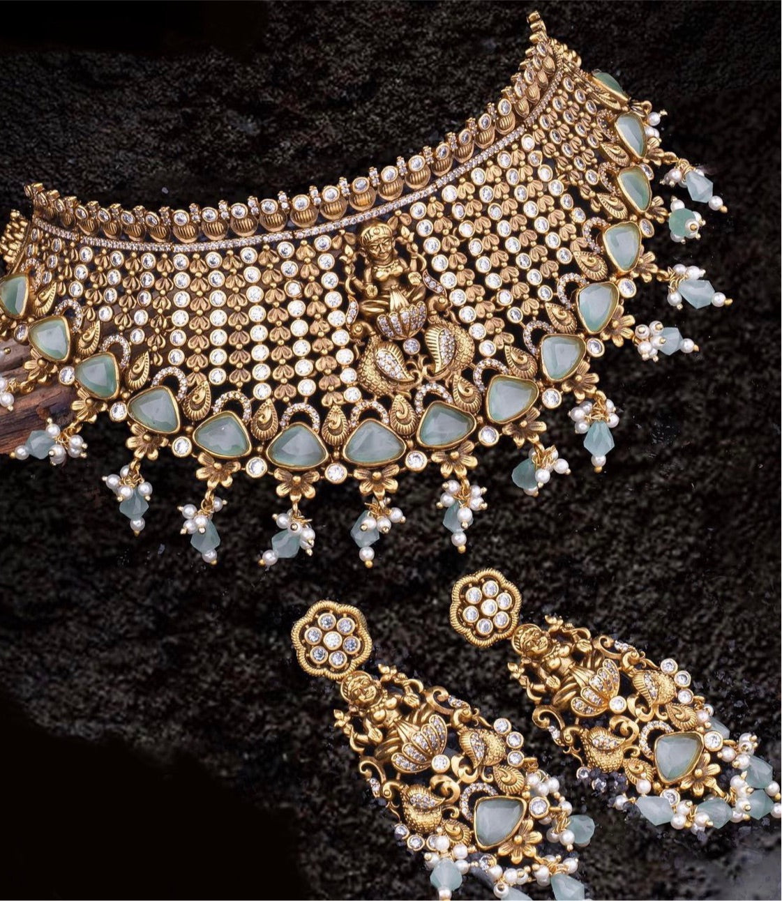 Kemp and CZ Choker with Earrings - mint
