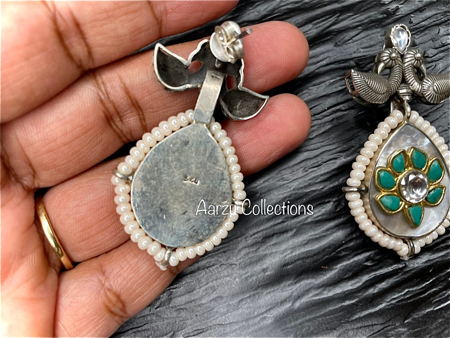 92.5 Silver MOP inlay Earrings - 24 gms