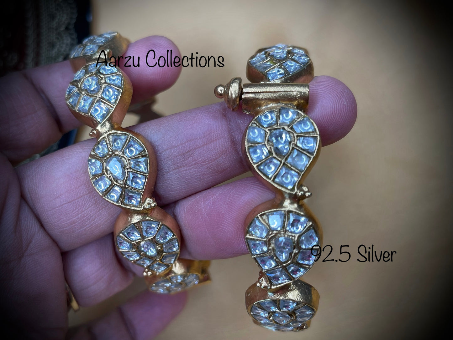 92.5 Silver Jadau openable bangles - set of 2