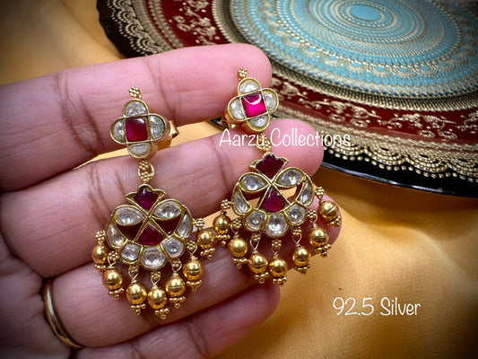 92.5 Silver Kundan jadau earrings  - 20 gms