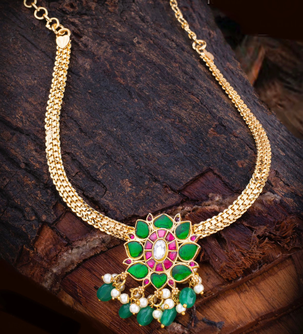 Kundan Jadau Flower Pendant with chain