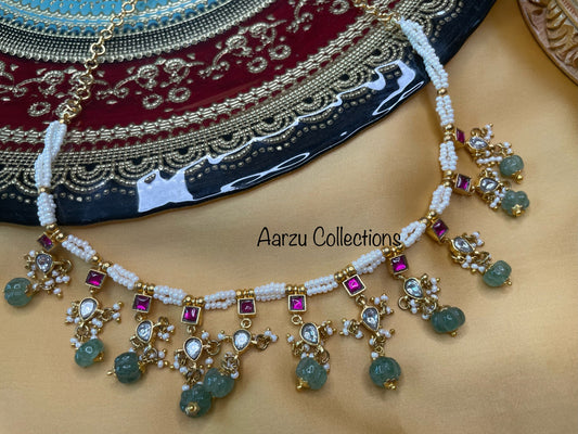 Kundan Jadau Dainty pearls and pumpkin beads necklace