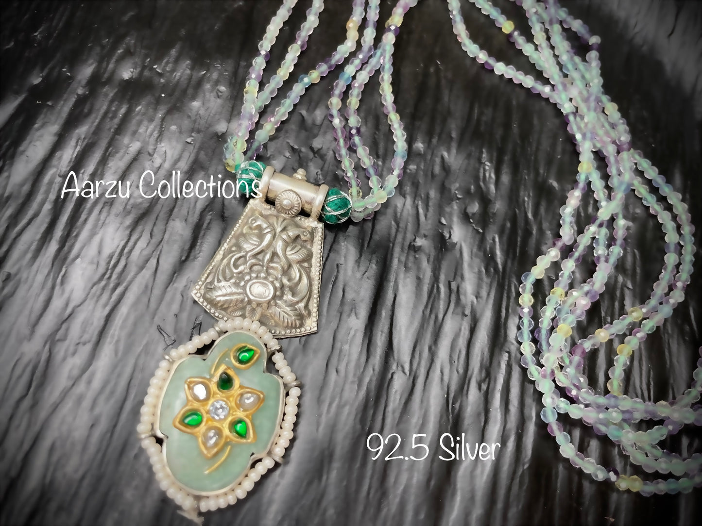 92.5 Silver Stone inlay jade pendant necklace