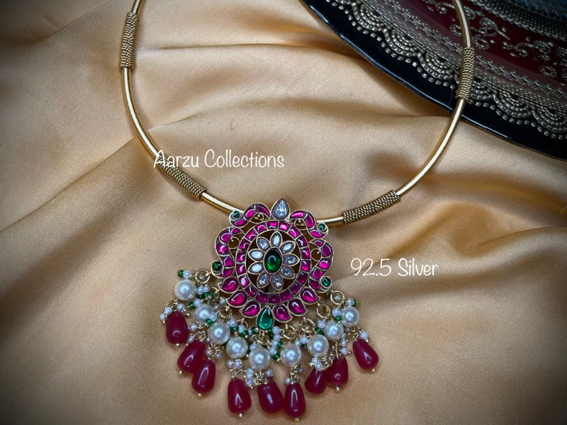 92.5 Silver Kundan Jadau Pendant - 34 gms