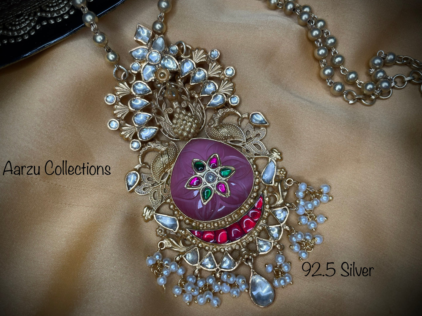 92.5 Silver pendant with matar mala - fusion collection - 82 gms
