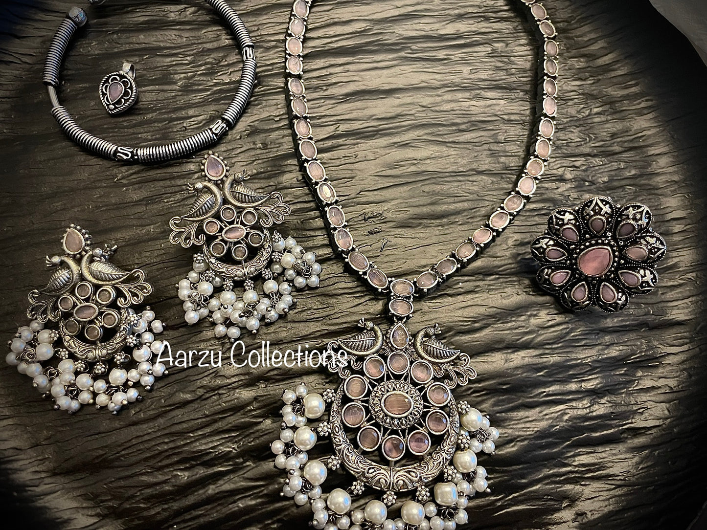 German Silver 5 pc Necklace set - pink